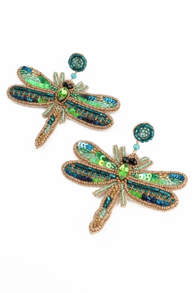 My Doris Beaded Green Dragonfly Earrings